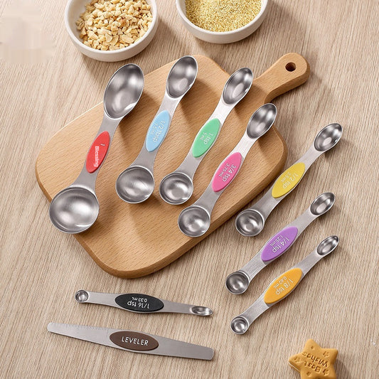 9-piece Set Of Stainless Steel Double Headed Measuring Spoons - A Trust Market