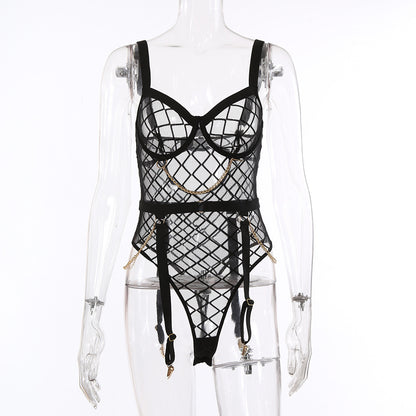 Mesh See-through Underwear Metal Chain Set