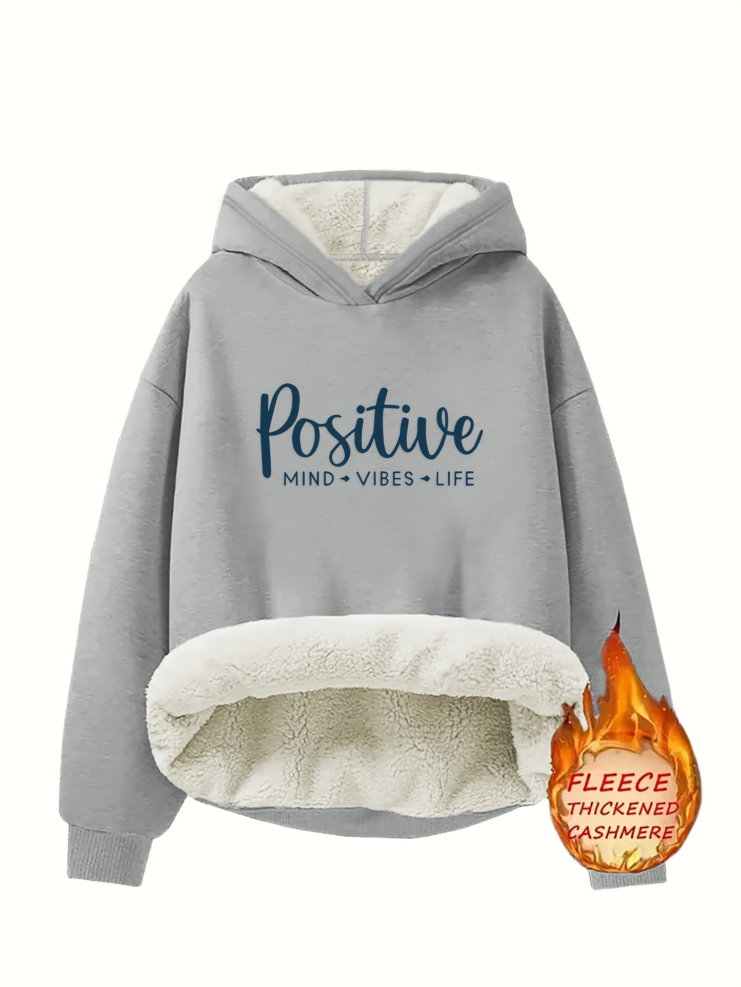 Cozy Women's Fleece-Lined Hoodie with "Positive" Print 💭