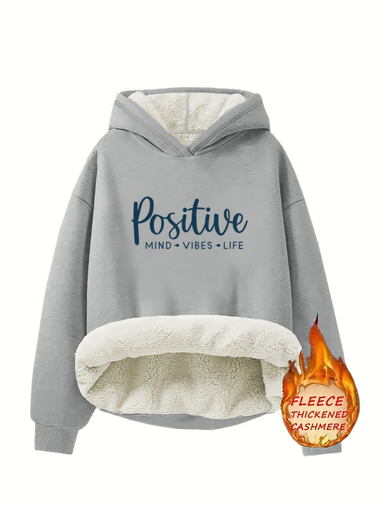 Cozy Women's Fleece-Lined Hoodie with "Positive" Print 💭