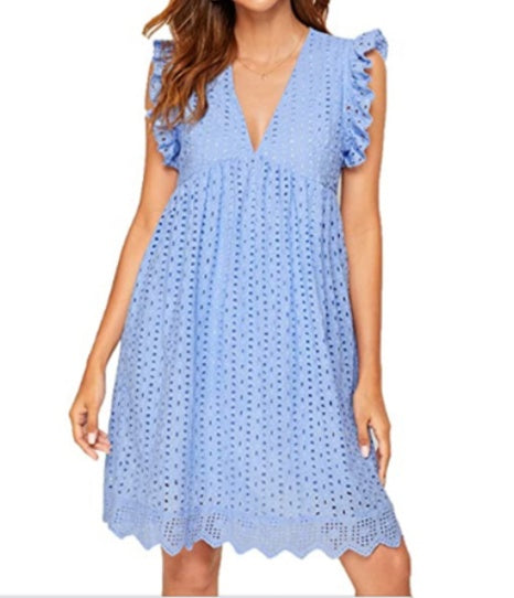 Amazing Lace Dress With Pocket. Jacquard Cutout V-Neck for Summer Moments - A Trust Market