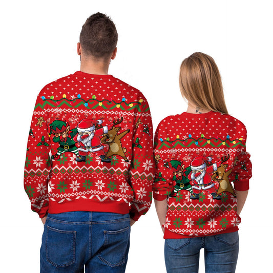 Men And Women Digital Printing Christmas Round Neck Sweater