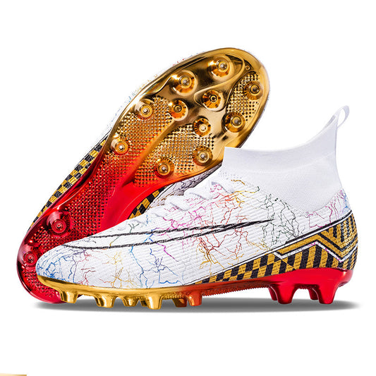 High-top Soccer/Football Gold Plated Shoes For Natural Grass and Turf