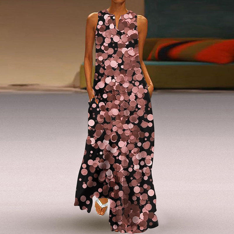 Wonderful Printed V-neck Long Dress With Pocket
