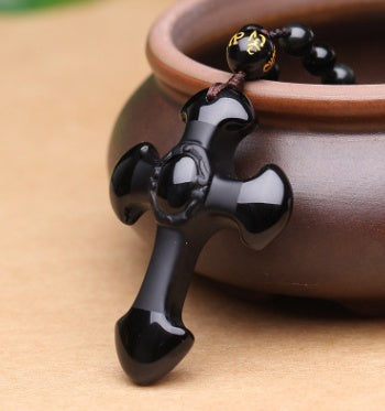 Natural Obsidian Cross Necklace