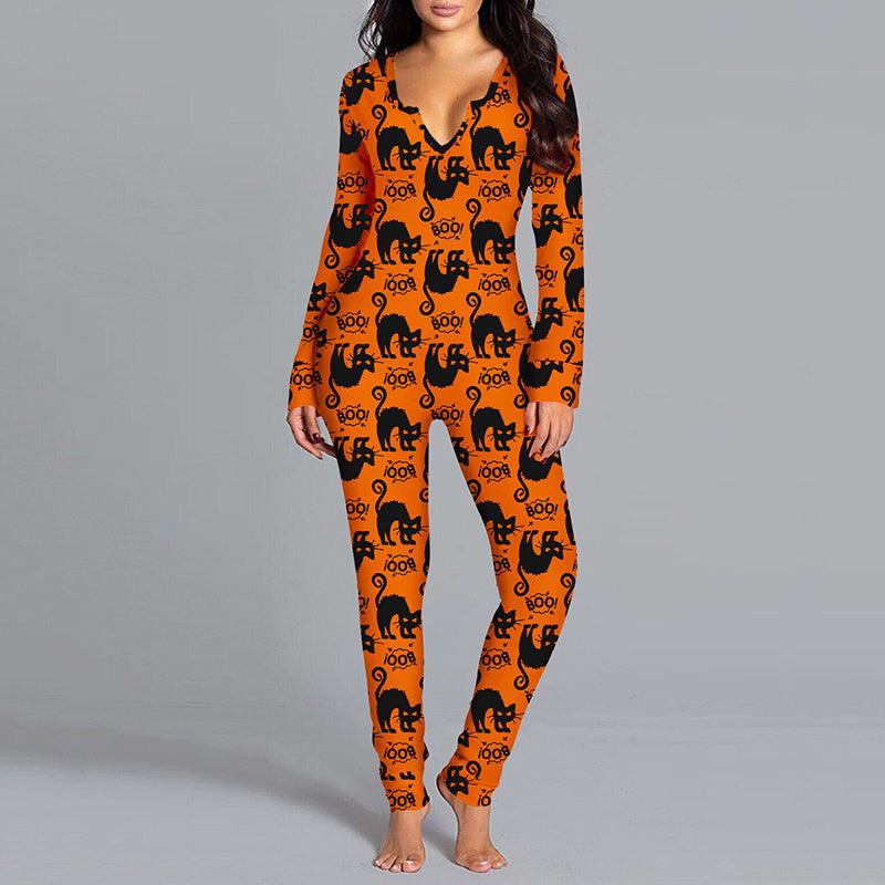 Beautiful Halloween Printed Jumpsuit Long Sleeve - A Trust Market
