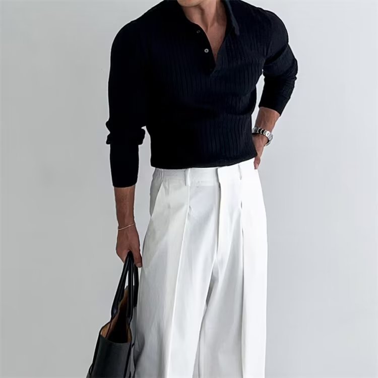 Fantastic Polo Shirt With Lapel Button and Long Sleeve - A Trust Market