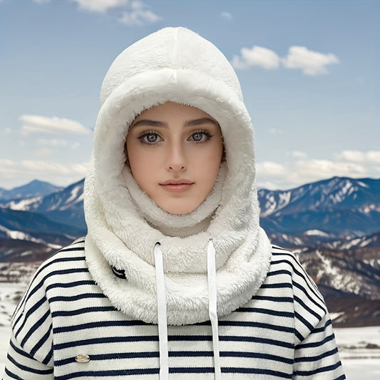 Plush Hooded Mask Hat. Warm & Cozy Face Cover with Drawstring ⛄