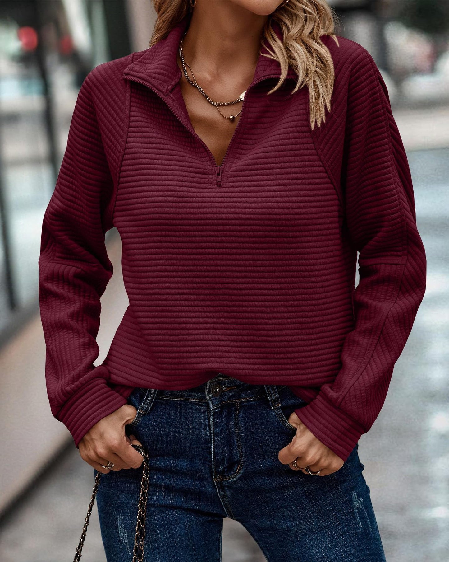 Beautiful Zipper Stand Collar Pullover For Women