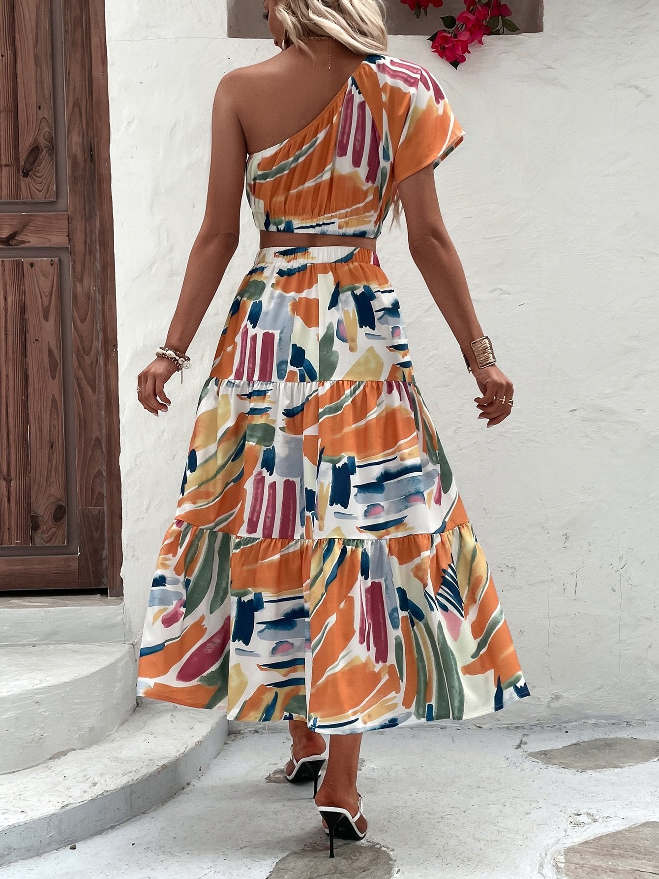 Super Elegant One Shoulder Blouse & Ruffle Skirt