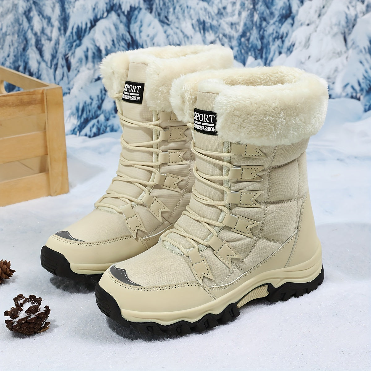 Women'S Ankle Snow Boots, Waterproof Winter Shoes with Laces, Faux Fur Lined, Non-Slip ❄️