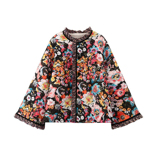 Wonderful Lace Flare Sleeve Cotton Coat Print