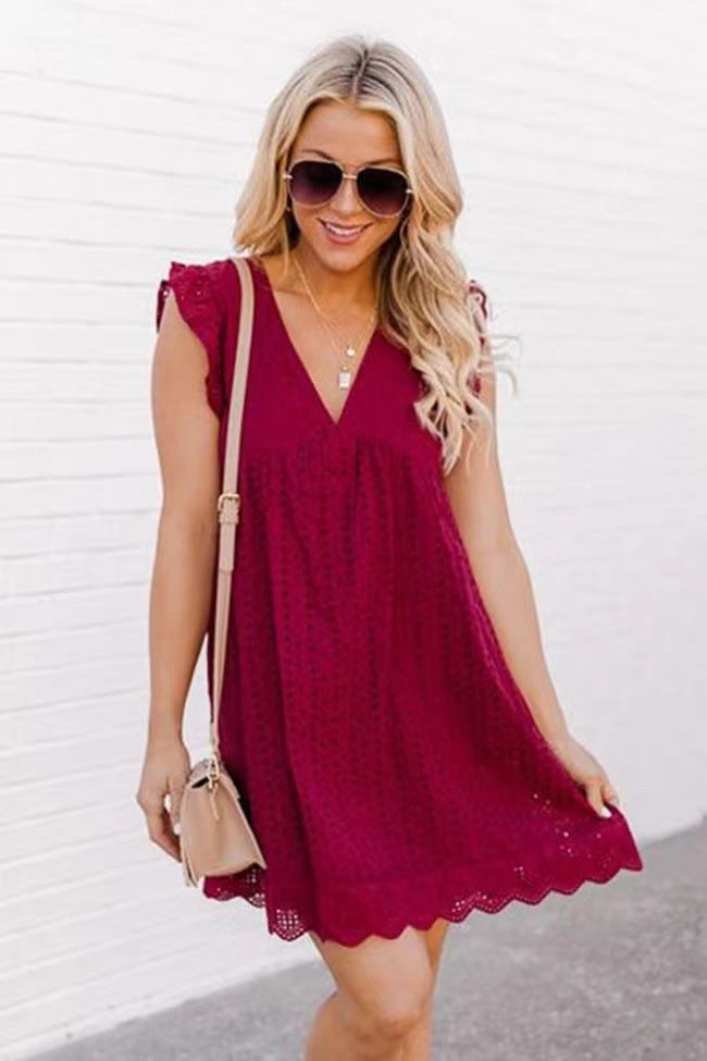 Amazing Lace Dress With Pocket. Jacquard Cutout V-Neck for Summer Moments - A Trust Market