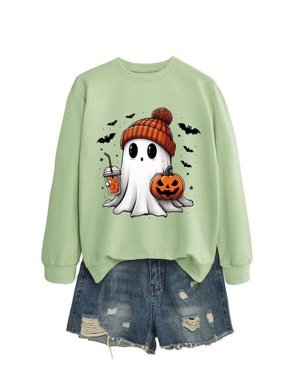 Cute Long Sleeve Pumpkin and Bat Printed Sweatshirt - A Trust Market