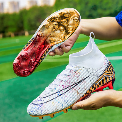 High-top Soccer/Football Gold Plated Shoes For Natural Grass and Turf