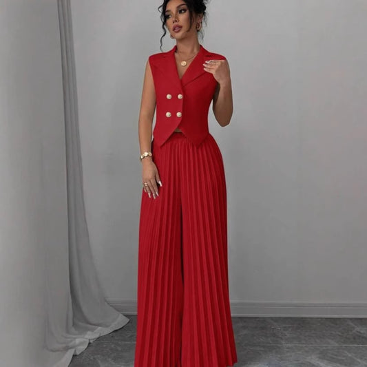 Fashion Vest Pleated Skirt Blouse And Pants