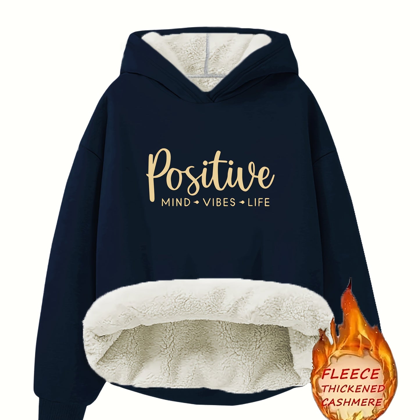 Cozy Women's Fleece-Lined Hoodie with "Positive" Print 💭