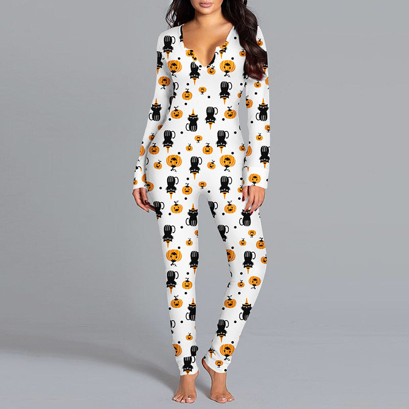 Beautiful Halloween Printed Jumpsuit Long Sleeve - A Trust Market