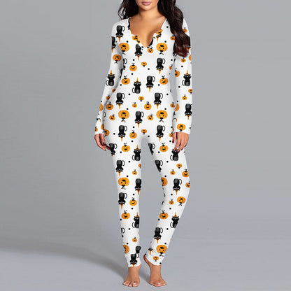 Beautiful Halloween Printed Jumpsuit Long Sleeve - A Trust Market