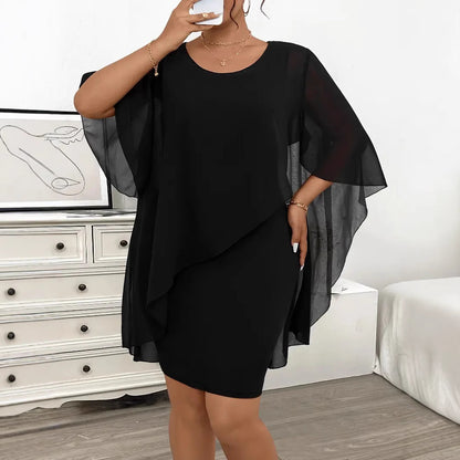 Chiffon Shawl Wrapped Hip Plus Size Dress