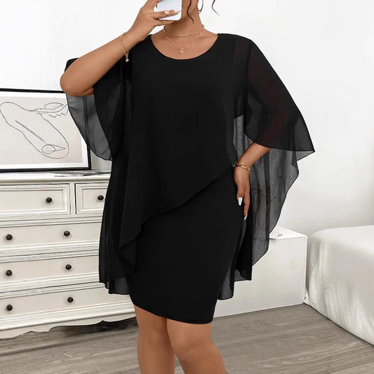 Chiffon Shawl Wrapped Hip Plus Size Dress