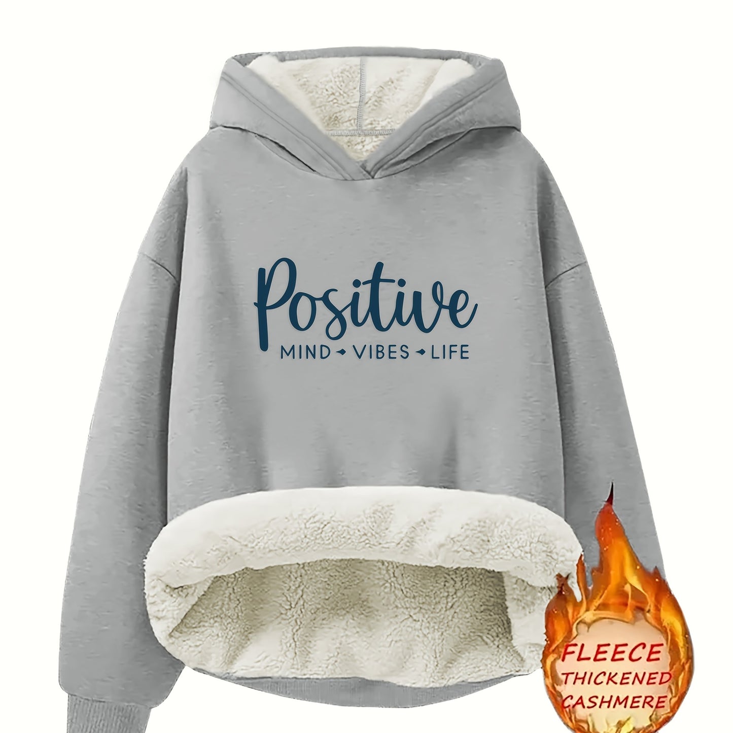 Cozy Women's Fleece-Lined Hoodie with "Positive" Print 💭