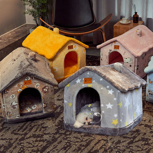Foldable Dog House Pet Cat Bed Winter Dog Villa Sleep Kennel Removable Nest Warm Enclosed Cave Sofa Pets Supplies - A Trust Market