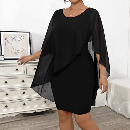 Chiffon Shawl Wrapped Hip Plus Size Dress