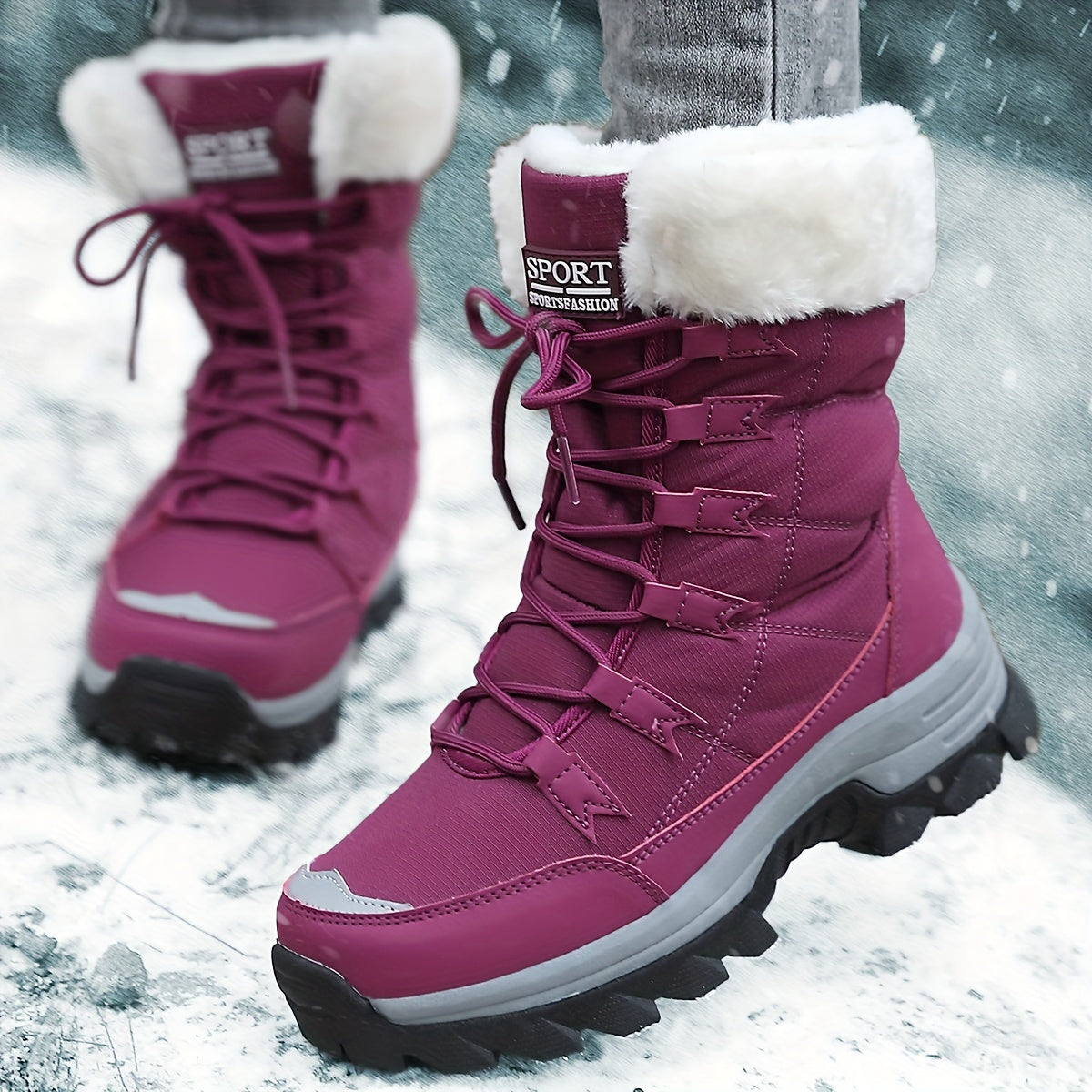 Waterproof And Snow Boots With Faux Fur Lining, and Adjustable Laces For Winter