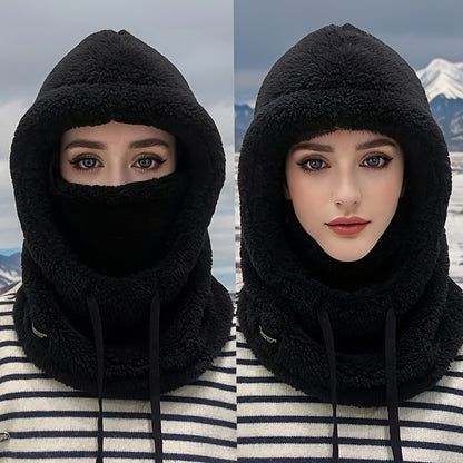 Plush Hooded Mask Hat. Warm & Cozy Face Cover with Drawstring ⛄