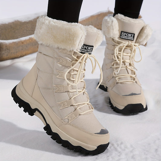 Waterproof And Snow Boots With Faux Fur Lining, and Adjustable Laces For Winter