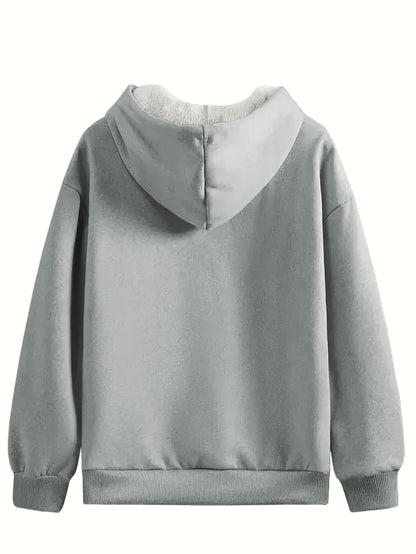 Cozy Fleece-Lined Hoodie with Humorous Letter 😃