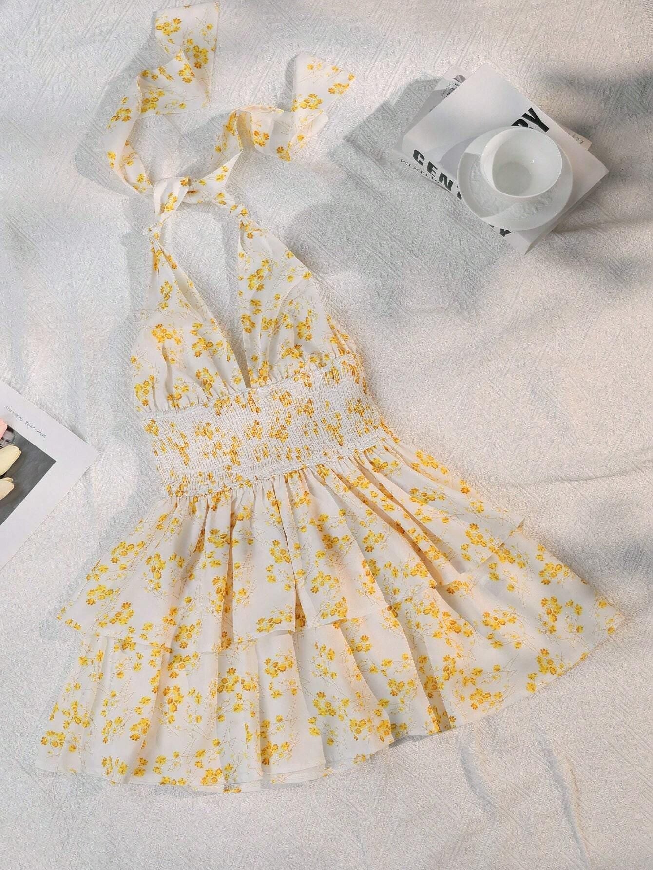 Beautiful Floral Backless Dress With Suspenders