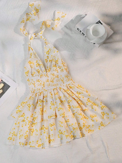 Beautiful Floral Backless Dress With Suspenders