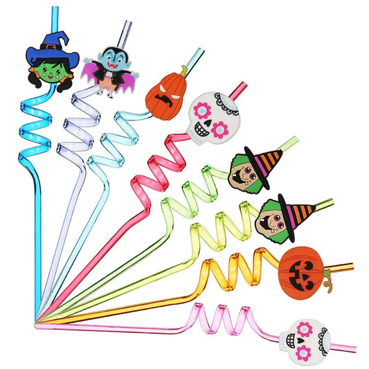 Halloween Crazy Drinking Straws Bat Pumpkin Skull Ghost Vampire Witch Spider - A Trust Market