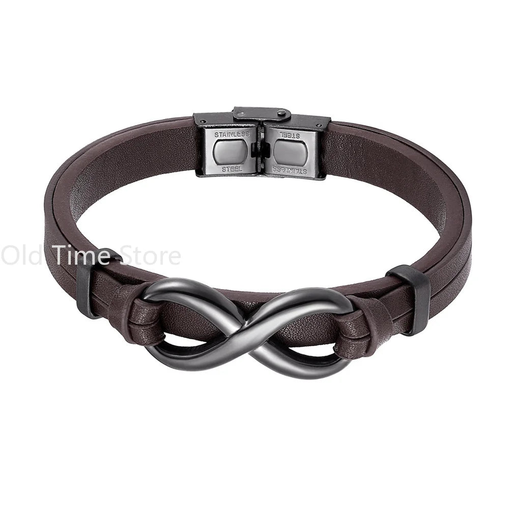 Luxury Leather Bracelet With Infinity Symbol And Steel Buckle