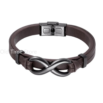 Luxury Leather Bracelet With Infinity Symbol And Steel Buckle