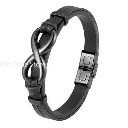 Luxury Leather Bracelet With Infinity Symbol And Steel Buckle
