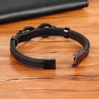 Luxury Leather Bracelet With Infinity Symbol And Steel Buckle