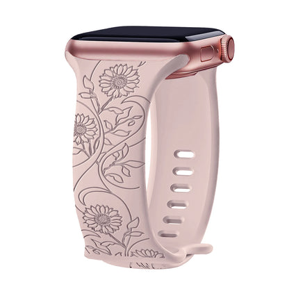 Floral Engraved Band For Apple Watch 40mm 44mm