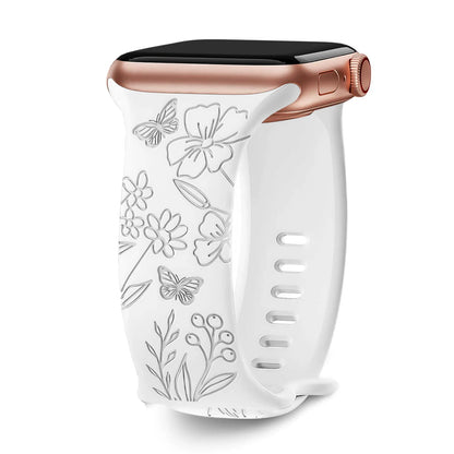 Floral Engraved Band For Apple Watch 40mm 44mm