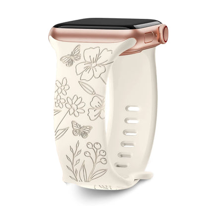 Floral Engraved Band For Apple Watch 40mm 44mm