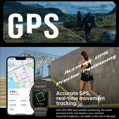 New Men's Rugged Military Smartwatch - Real GPS, Bluetooth And Call Health Monitoring