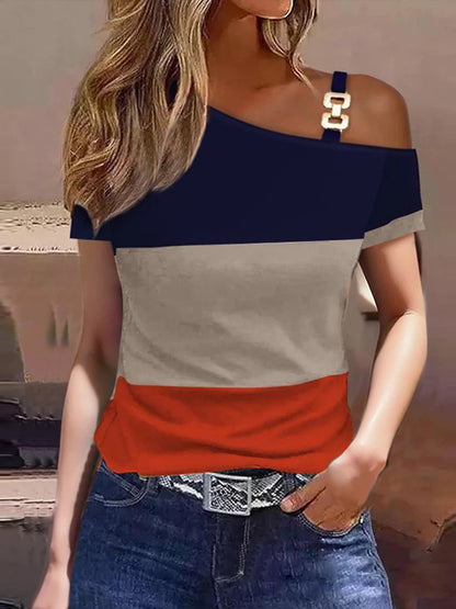 Beautiful Stripe One Shoulder Blouse For Elegant Young Ladies