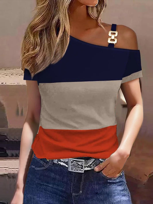 Beautiful Stripe One Shoulder Blouse For Elegant Young Ladies