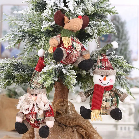 Santa, Snowman And Moose Dolls For Christmas Decoration