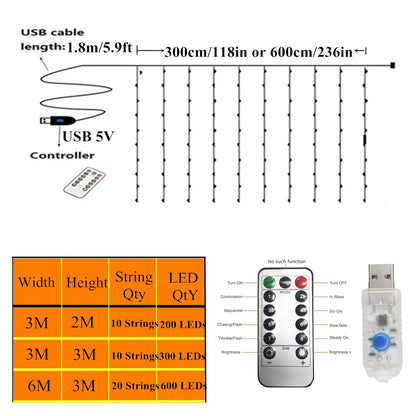 Fantastic LED Curtain With 8 Modes And Remote Control