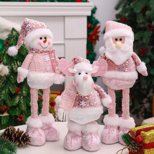 Santa Claus, Snowman And Moose Dolls For Christmas Decoration