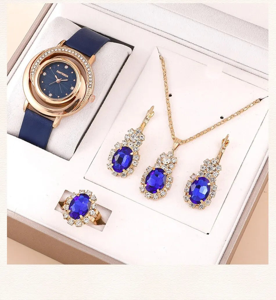 Wonderful Luxury Watch, Ring, Necklace And Earring Rhinestone Set For Wonderful Women (Salve 🚨)