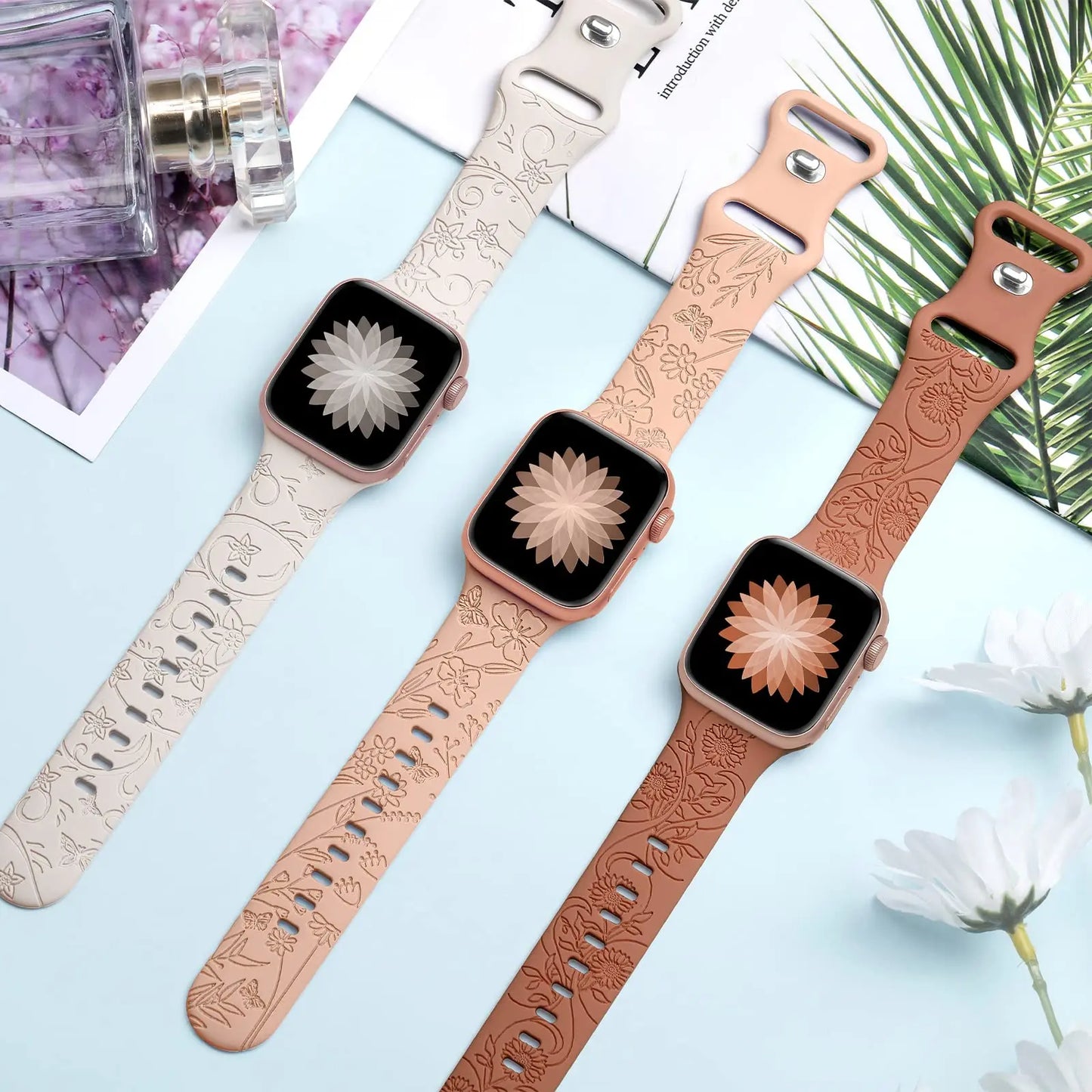 Floral Engraved Band For Apple Watch 40mm 44mm